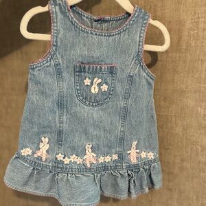 Vintage Denim Dress with Bunny Embroidery